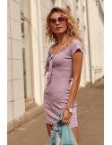 Rochie din bumbac cu decolteu legat, lavanda DD1120 - Magazin online - Boutique